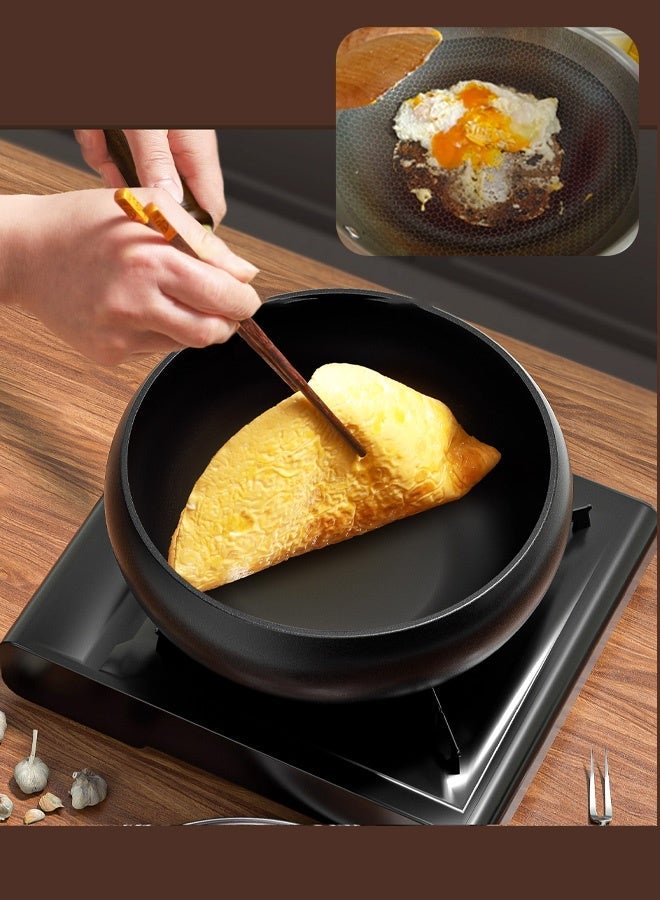 Handmade Non-Stick Wok Pan - 24cm Compact Single Serving Size w/ Wooden Lid (Wooden Cover) - All Stovetops - Image 2
